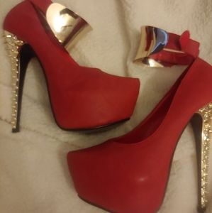 NEW RED STUDDED HEEL SHOES by MACHI (Fits 8-8.5)